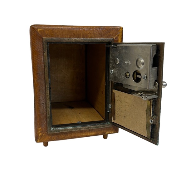 Antique Post Office Double Eagle Dial Door Coin Bank Wooden Box 7" x 5" x 6.5" - Picture 11 of 13